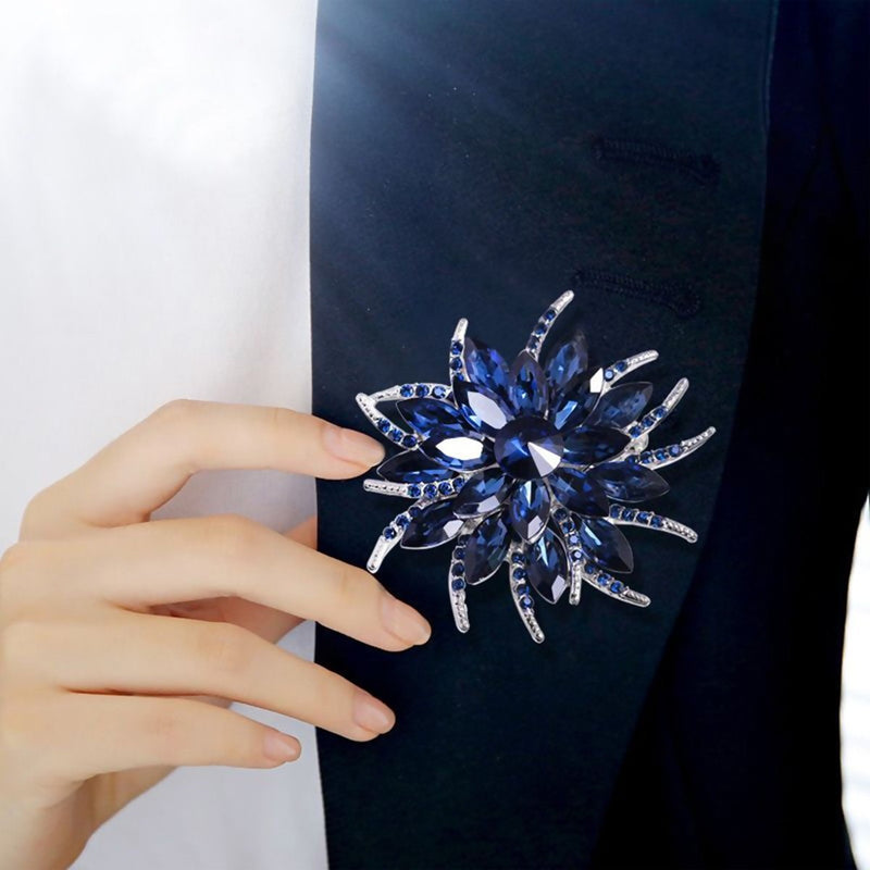 [Australia] - Merdia Flower Brooches Pin for Women Brides Created Crystal Brooch Blue 