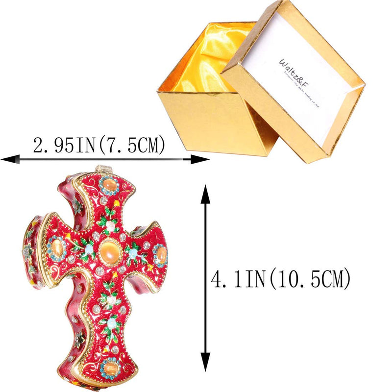 [Australia] - Waltz&F Flower Pattern Cross Jeweled Trinket Box Hinged Hand-Painted Ring Holder Home Decoration 