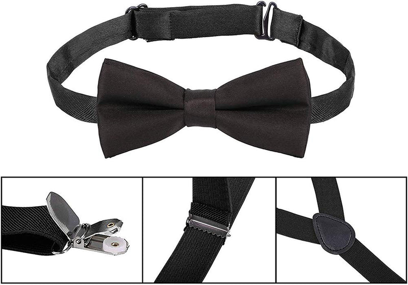 [Australia] - UDRES Unisex Kid Boys Girls Adjustable Bow Tie & Suspender Sets One Size Black 
