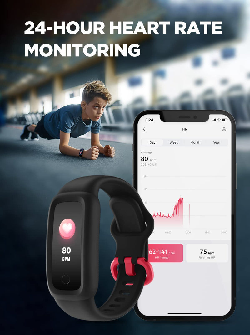 [Australia] - BIGGERFIVE Vigor 2 Kids Fitness Tracker Watch for Girls Boys Ages 5-12, IP68 Waterproof, Activity Tracker, Pedometer, Heart Rate Sleep Monitor, Calorie Step Counter Watch Black 