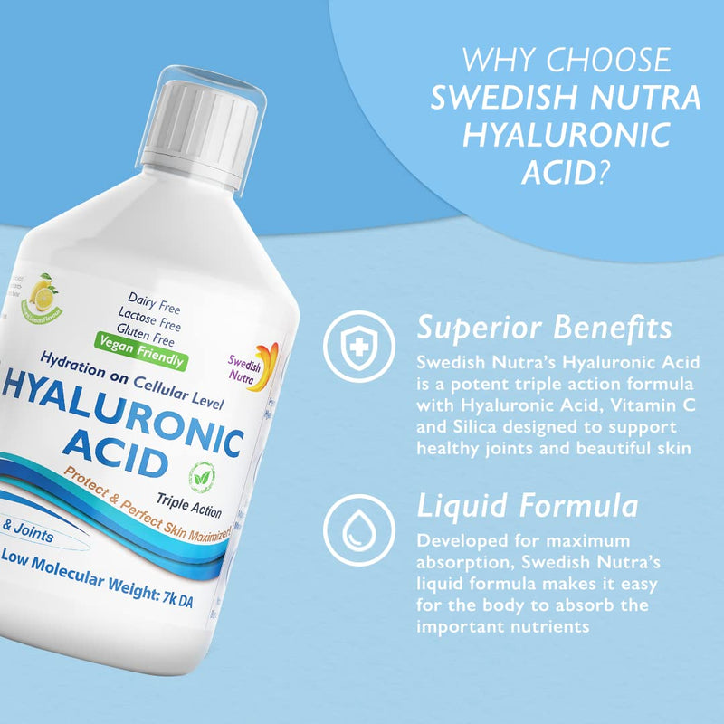 [Australia] - Swedish Nutra Hyaluronic Acid - Pack of 500ml, 20 Day Supply | Sugar Free Lemon Flavour | Bringing Hydration & Moisture on a Cellular Level | 100% Natural Flavour | High Absorption Rate 
