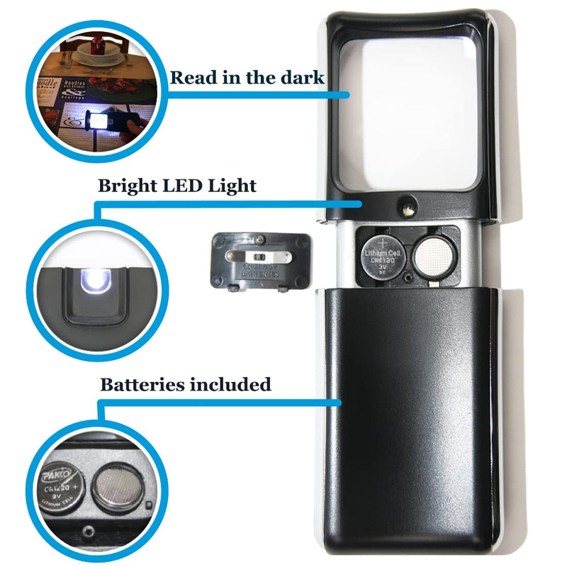 [Australia] - Small-Magnifying-Glass with LED-Light 3X Lighted-Pocket EasY Magnifier -Hand Held Lighted Magnify Glasses for Close Work Reading Books Pill Bottles; Mini Lens for Visually Impaired A Low Vision Aid 