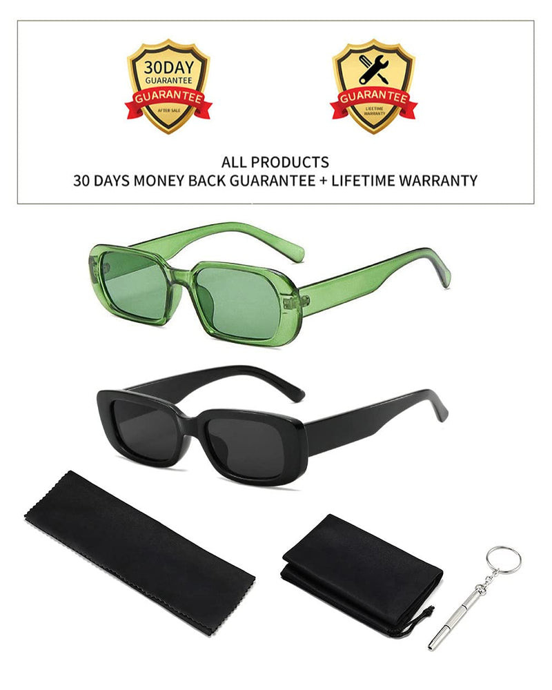 [Australia] - BOJOD Rectangle Sunglasses for Women Men Fashion Trendy Chunky Frame 90s Rectangle Sunglasses 2 Pcs: Black +Green 