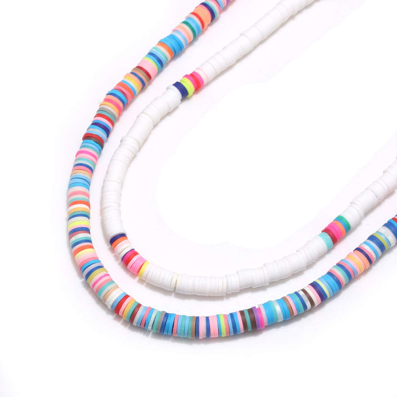 [Australia] - NVENF 2PCS Heishi Choker Necklaces for Women Rainbow African Vinyl Disc Bead Collar Necklace Handmade Summer Necklace Beach Jewelry Set Gifts for Vacation Birthday Parties A Rainbow+White 