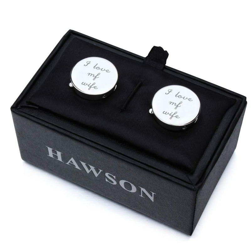 [Australia] - HAWSON Silver Color Laser Button Cover Cufflinks for Men and Impressive Words - Best Choice for Weddling Gift I LOVE MY WIFE 