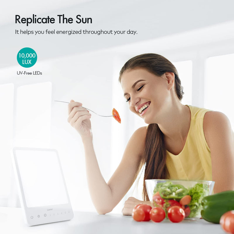 [Australia] - Light Therapy Lamp, LASTAR UV Free 10000 Lux Sun Lamp with 10-60 Minutes Timer Function, 5 Adjustable Brightness Levels, Touch Control, Sunlight lamp LED for Seasonal Sunlight Changes and Winter Blue A-white 