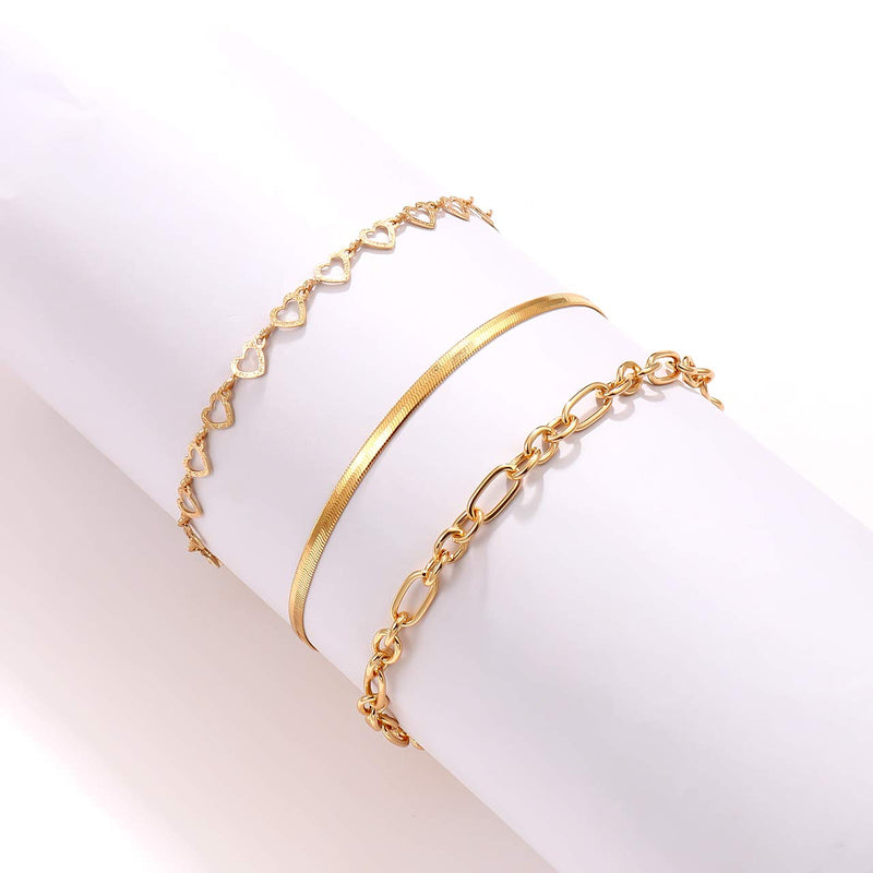 [Australia] - NLCAC 18K Gold Ankle Bracelets for Women Multilayers Figaro Chain Heart Charm Anklet Summer Beach Barefoot Foot Chain Jewelry 