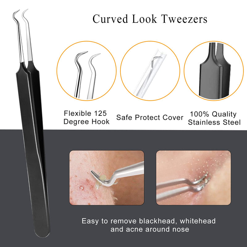 [Australia] - Boxoyx Pimple Popper Tool Kit - 6Pcs Blackhead Remover Comedone Extractor Tool Kit with Metal Case for Quick and Easy Removal of Pimples, Blackheads, Zit Removing, Forehead, Facial and Nose(Black) 