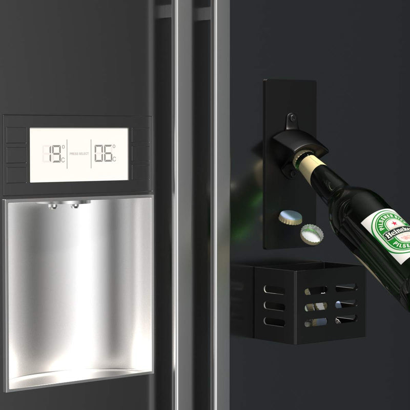 [Australia] - Mikytoper Magnetic Bottle Opener with Cap Catcher,Removable Wall Mounted Beer Bottle Opener for Kitchen Fridge,Beer Gifts for Men (Black) Black 