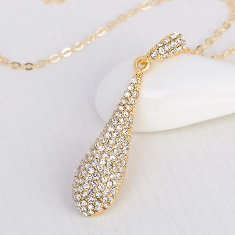 [Australia] - Full Crystal Rhinestone Gem Tear Drop Pendant Necklace Earrings Jewelry Sets Style01 