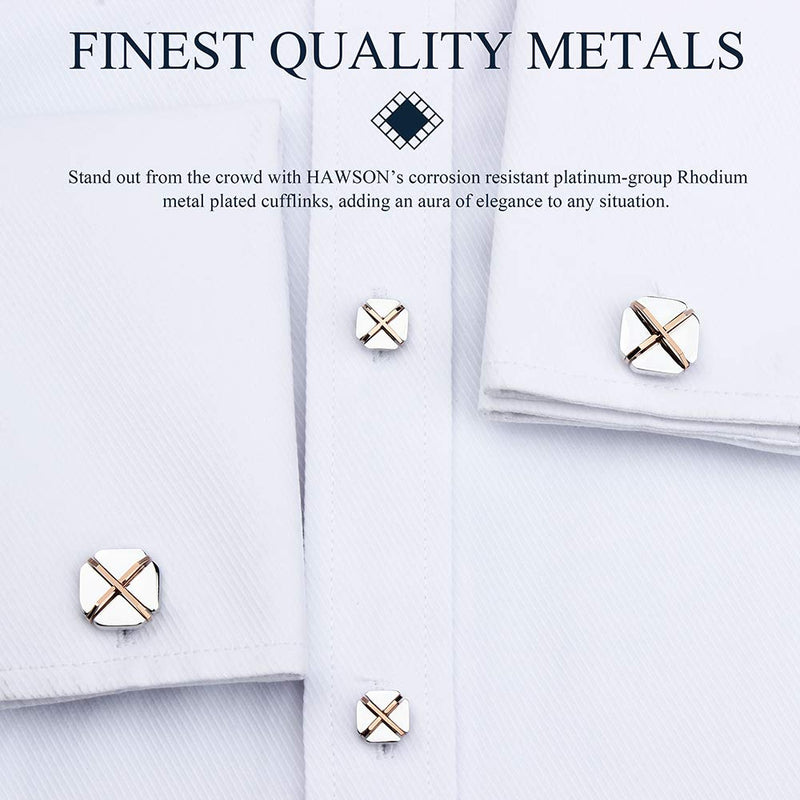 [Australia] - HAWSON Cufflinks and Studs for Men-Fashion Mens X-Shaped and Square Cufflinks and Tuxedo Shirt Studs Set for Regular Weeding Business Accessories silver 