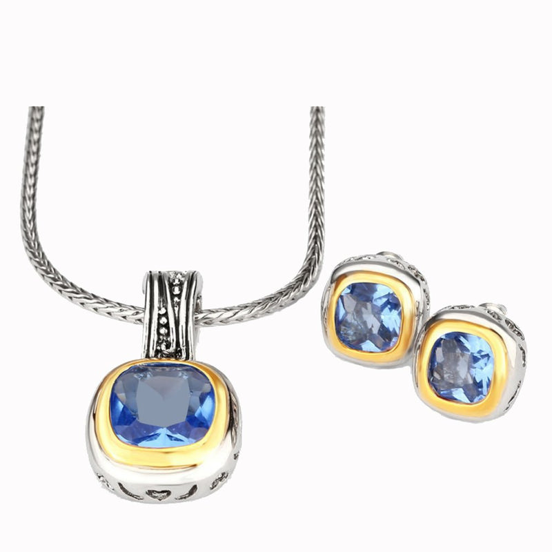 [Australia] - UNY Jewelry Elegant Wedding Jewelry Sets with CZ Earrings Necklace Set for Send his Wife a Gift Blue 