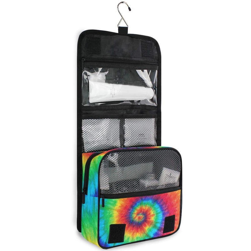 [Australia] - KUWT Hanging Toiletry Bag Abstract Colorful Swirl Tie Dye Cosmetic Travel Bag Portable Makeup Organizer for Cosmetics, Toiletries and Travel Accessories Rainbow 
