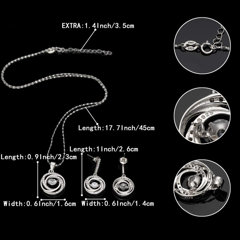 [Australia] - BriLove Women 925 Sterling Silver Dancing CZ Round Spiral Swirl Pendant Necklace Dangle Earrings Set Clear #Set 