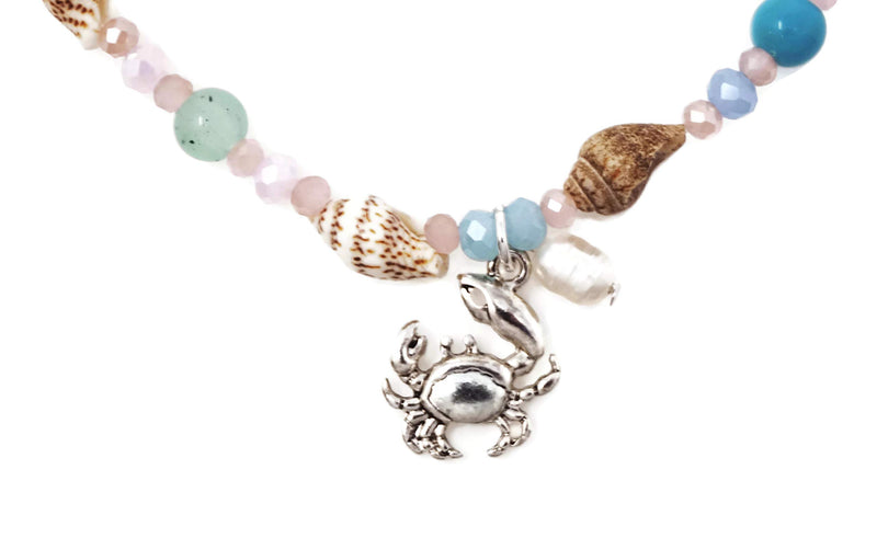 [Australia] - Elosee Sealife Theme Seashell Freshwater Pearl Bead Anklet Crab - Multi Color 