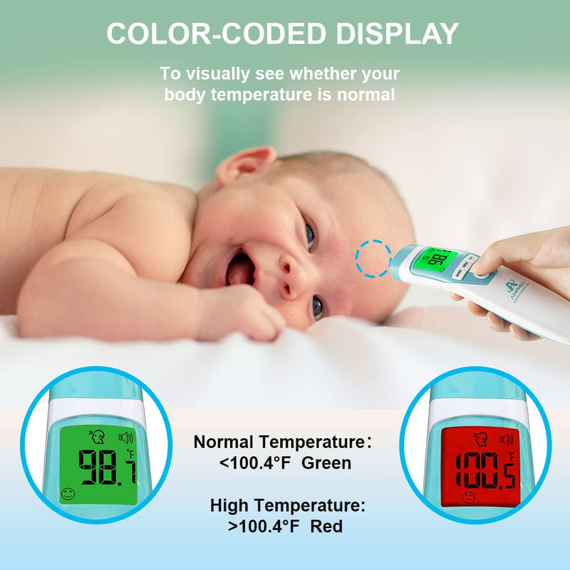 [Australia] - Amplim Hospital Medical Grade Non Contact Clinical Infrared Forehead Thermometer for Baby and Adults, Blue Turquoise 