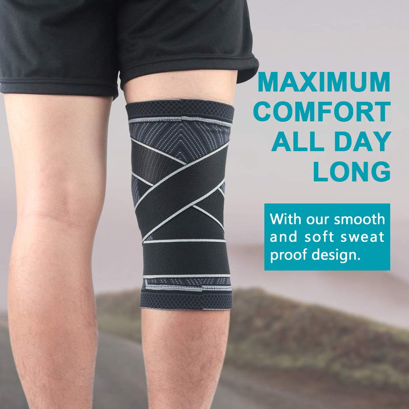 [Australia] - Beister 1 Pair Knee Compression Sleeves with Adjustable Straps for Men & Women, Professional Knee Support Brace for Meniscus Tear, Arthritis, Sports Joint Pain Relief, Running, Basketball Style 2-Black Large (2 Count) 