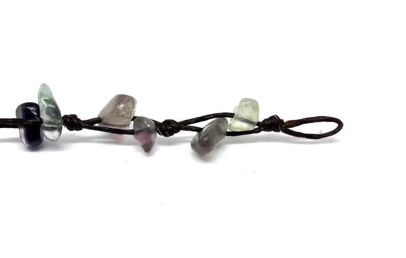 [Australia] - LAVIP Leather Purple and Green Fluorite Color Bead Anklet or Bracelet 26 cm.Handmade 