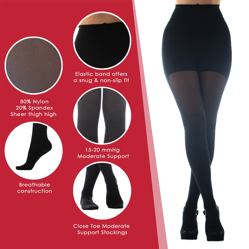[Australia] - Medicella Premier Closed Toe Compression Pantyhose for Women 15-20 mmHg Made in USA Medical Quality Sheer Moderate Pressure Support Circulation & Travel (X-Large, Black) X-Large 