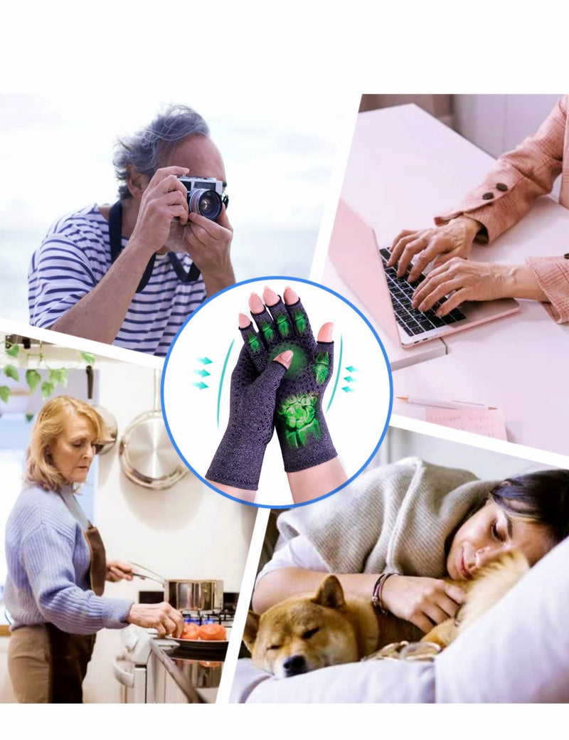 [Australia] - 2 Pairs Arthritis Compression Gloves Fingerless Warm Winter Gloves for Women Men Relieve Symptoms Rheumatoid Osteoarthritis Raynauds Disease Breathable Comfortable Fit Daily Replacement (Black Non Slip, M) Black Non Slip 