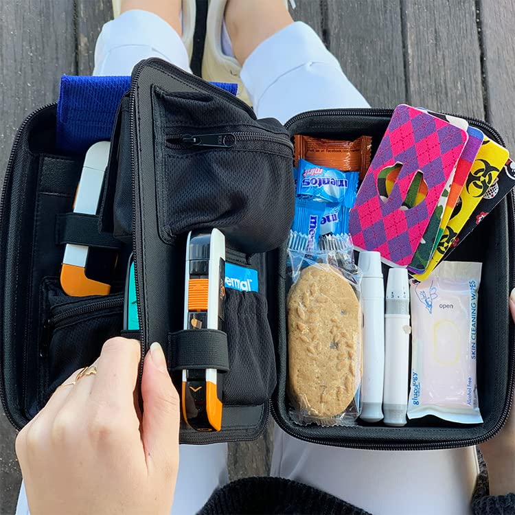 [Australia] - Glucology Diabetic Travel Case - Organizer for Blood Sugar Test Strips, Medication, Glucose Meter, Pills, Tablets, Pens, Insulin Syringes, Needles, Lancets (Black, Plus) Black 