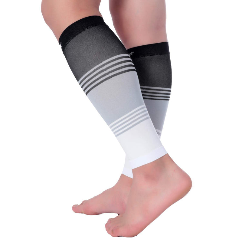 [Australia] - Doc Miller Calf Compression Sleeve Men and Women 20-30 mmHg, Shin Splint Compression Sleeve, Medical Grade Socks for Varicose Veins and Maternity 1 Pair XX-Large Black Grey White Calf Sleeve Black.Gray.White 2X-Large 