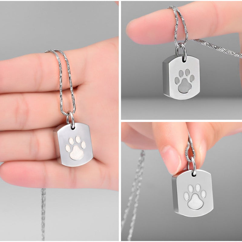 [Australia] - Minicremation Cremation Jewelry Urn Necklace for Ashes for Pet, Paw Print Memorial Ash Jewelry, Keepsake Pendant for Pet's Cat Dog's Ashes with Filling Kit Silver 