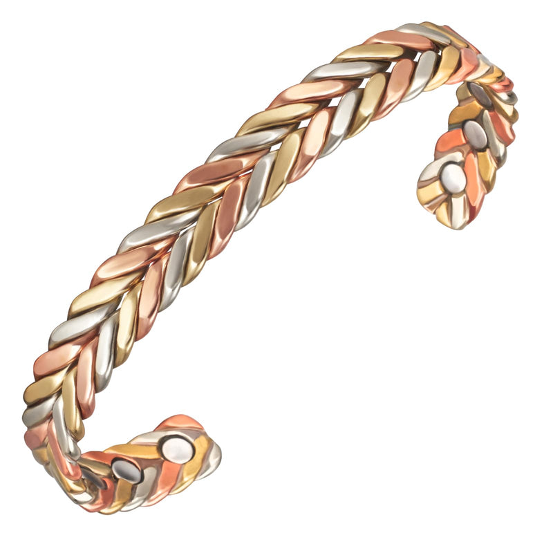 [Australia] - EnerMagiX Hand Crafted Magnetic Copper Bracelets for Women or Men, 6.5'' Tri Tone Braided Copper Bangle, Cuff Bangle, Pure Copper Jewelry 