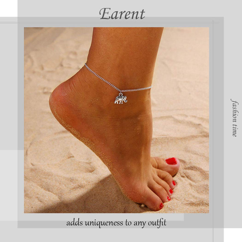 [Australia] - Earent Boho Anklets Silver Elephant Pendant Ankle Bracelets Chain Beach Foot Jewelry Adjustable for Women and Girls 