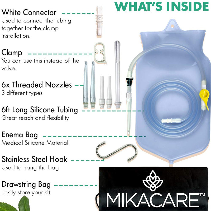[Australia] - Mikacare Enema Bag Kit Clear Non-Toxic Silicone. for Coffee and Enema Kit for Colon Cleansing - Enema Detox - 2 Quart - Home Colonic Kit - Enema Coffee not Included 