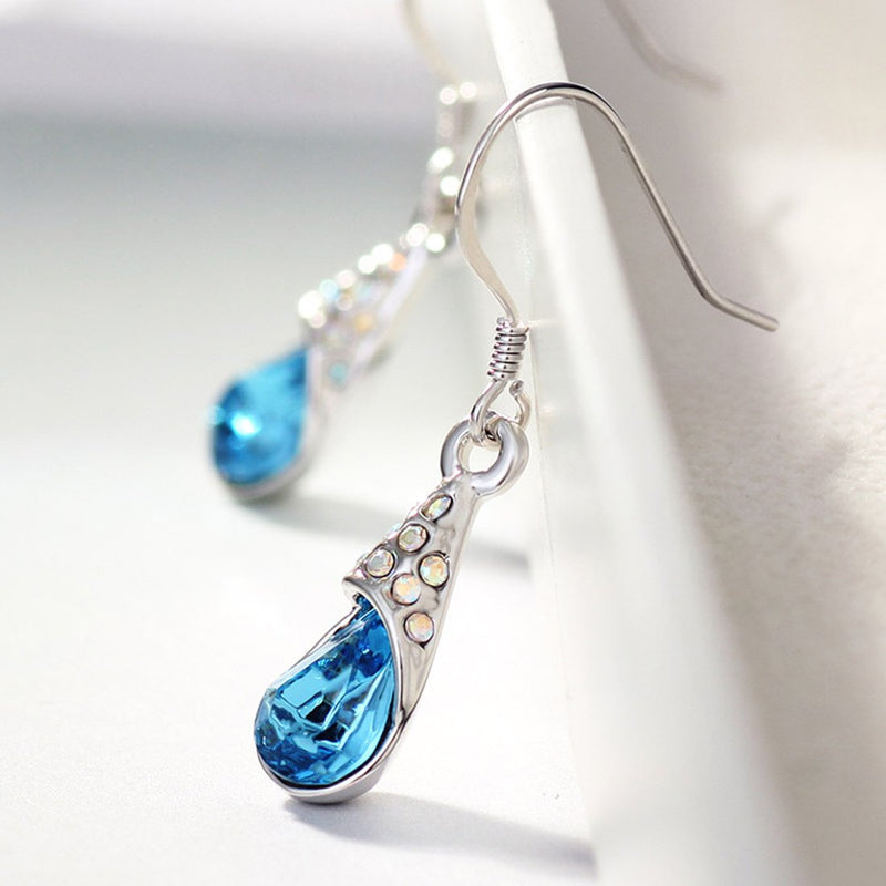 [Australia] - NEOGLORY Platinum-Plated Teardrop Jewelry Set with Crystal Embellished with Crystals from Swarovski Blue 