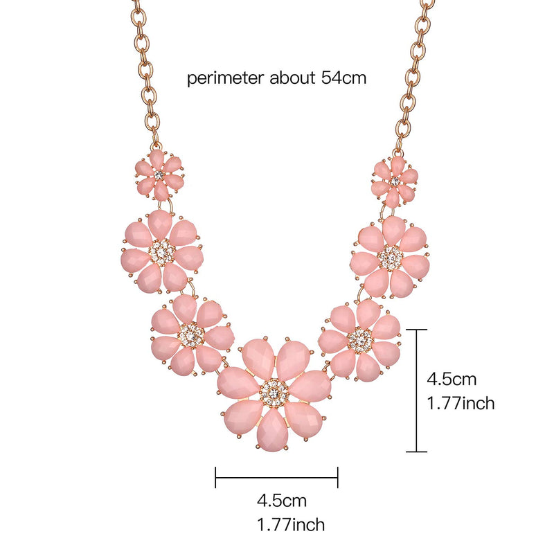 [Australia] - Lux Accessories Pave Flower Bib Statement Floral Chain Necklace Gold Baby Pink 