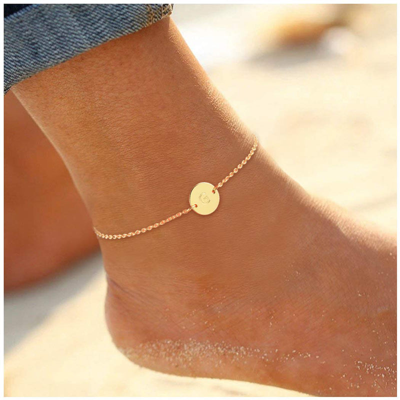 [Australia] - HOTIE Gold Plated Ankle Bracelets for Women Initial Anklet, Mariner Chain Letter Anklet Cute Summer Anklets Bracelets for Women Girls F 