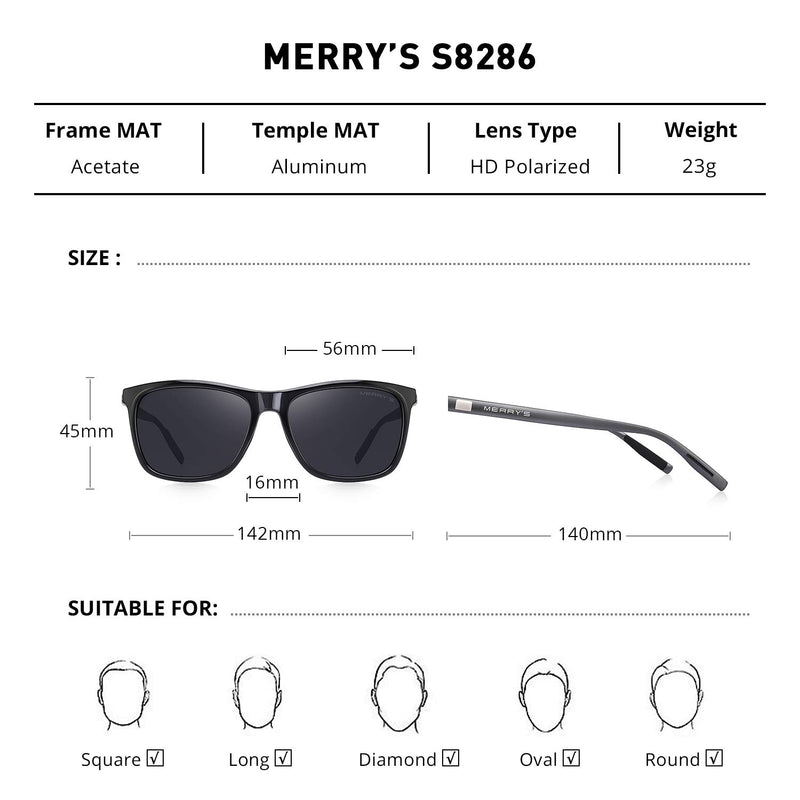 [Australia] - MERRY'S Unisex Polarized Aluminum Sunglasses Vintage Sun Glasses For Men/Women S8286 0c01 Black Frame/Black Lens/Grey Temples 56 Millimeters 