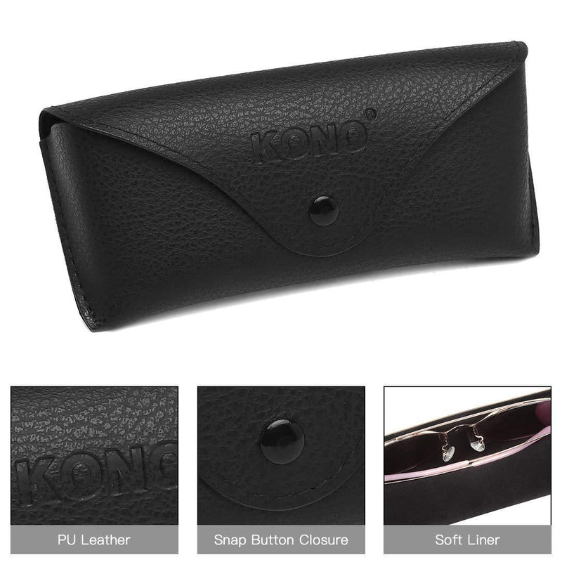 [Australia] - Kono PU Leather Glasses Case Portable Travel Sunglasses Soft Storage Bag with Snap Button for Men & Women Black 