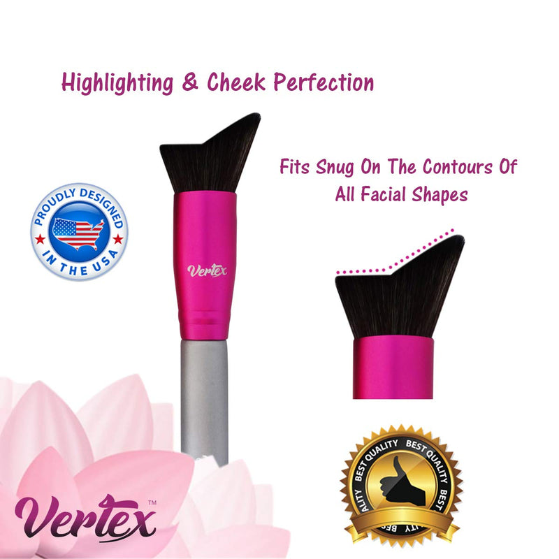 [Australia] - Vertex Beauty Blush Brush and Cheek Bronzer Highlighting Makeup Brushes | Create Dramatic Cheeks Angled Kabuki Gloss Highlights | Face Hugging Body Portable Contour Brush For Perfect Powder Mineral Blending Bronze Tan Face Tanning Brush Self Tanner 