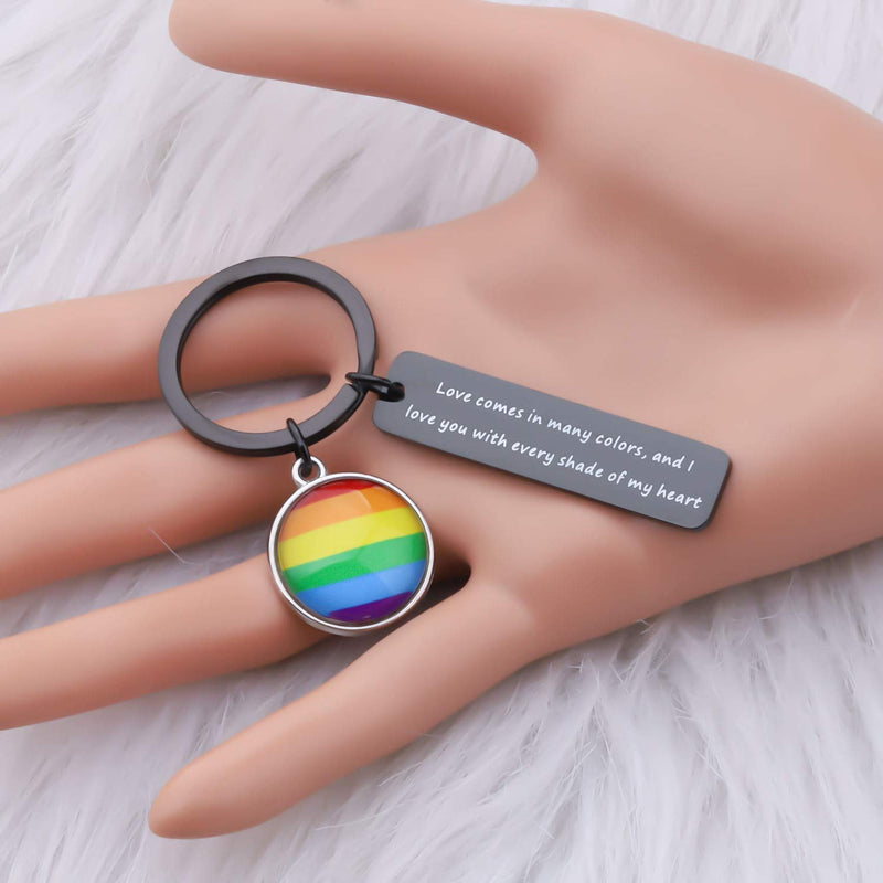 [Australia] - SEIRAA Gay Pride Gift LGBT Keychain Love Comes In Many Colors And I Love You With Every Shade Of My Heart Rainbow Pride Keychain Black LGBT keychain 
