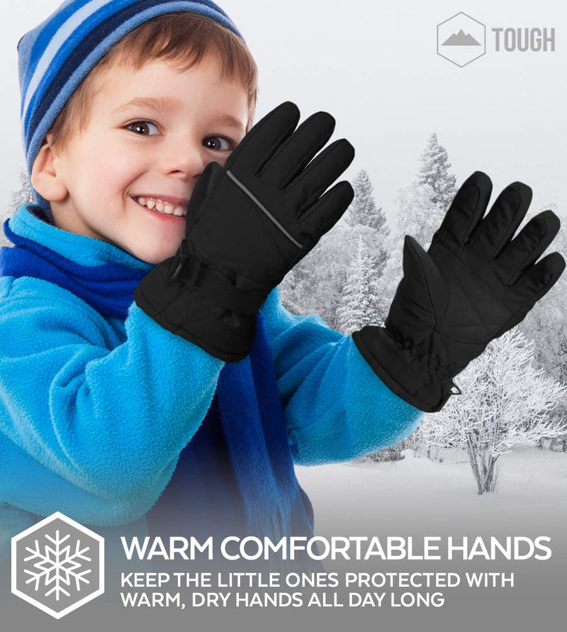 [Australia] - Kids Winter Gloves - Snow & Ski Waterproof Thermal Insulated Gloves for Boys Girls Toddler Children & Youth for Cold Weather Black X-Small: 3-4 years old 