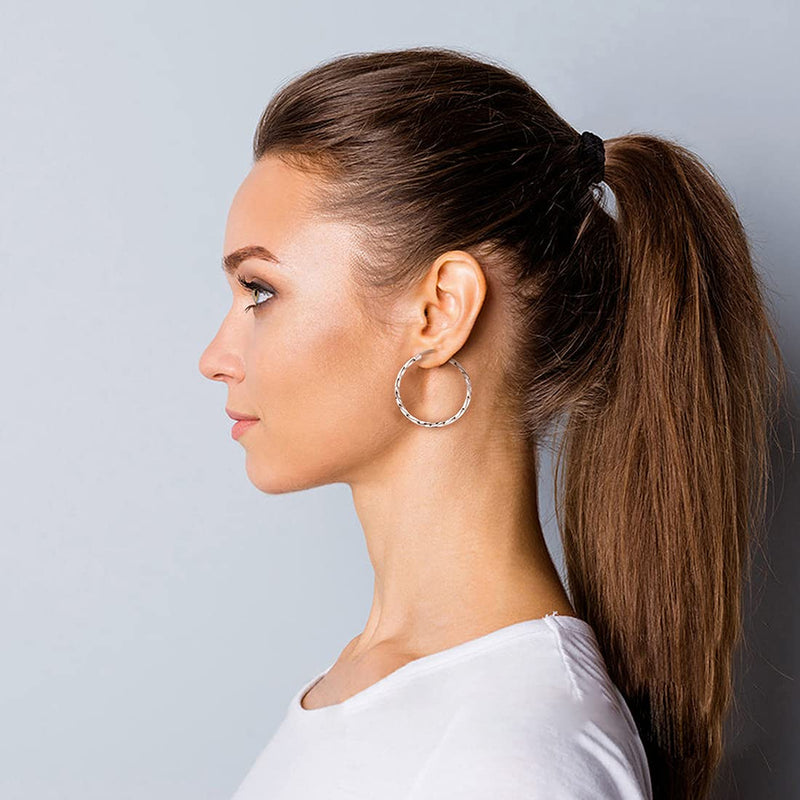 [Australia] - Twisted Hoop Earrings 925 Silver Sterling Large Big Sleeper Creole Click-Top for Women Girls - Diameter 15 25 35 45 mm 35mm 
