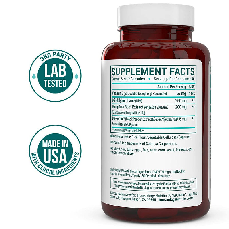 [Australia] - DIM Supplement 250mg (Diindolylmethane)-Plus Dong Quai, Natural Vitamin E & BioPerine - Supports Menopause Relief, PCOS Treatment & Hormonal Acne -Hormone Balance Support for Women and Men-Veggie Caps 