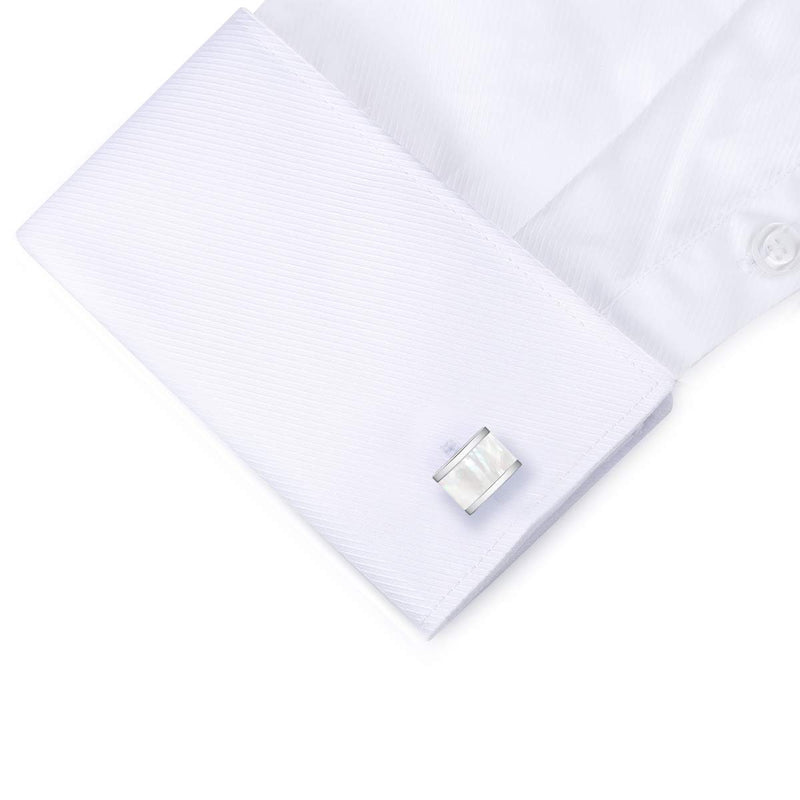 [Australia] - HONEY BEAR Rectangle Cufflinks for Mens Steel Business Wedding Gift White Shell 