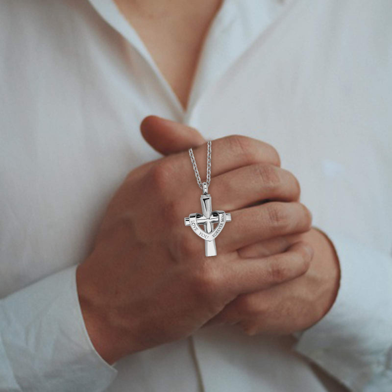 [Australia] - YSAHan I Love You Forever Cross Urn Necklace Ashes Stainless Steel Cremation Keepsake Jewelry for Dad Mom Son Papa Nana 