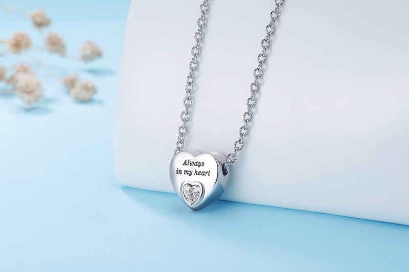 [Australia] - Heart Urn Necklaces for Ashes Birthstone Ashes Necklace Always in My Heart Cremation Jewelry Keepsake Memorial Necklace April 