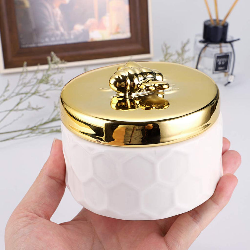 [Australia] - Hipiwe Ceramics Jewelry Box with Golden Bee Lid - Small Jewelry Display Organizer Holder Trinket Storage Tank Container for Home Decor,Gift for Girls Women 