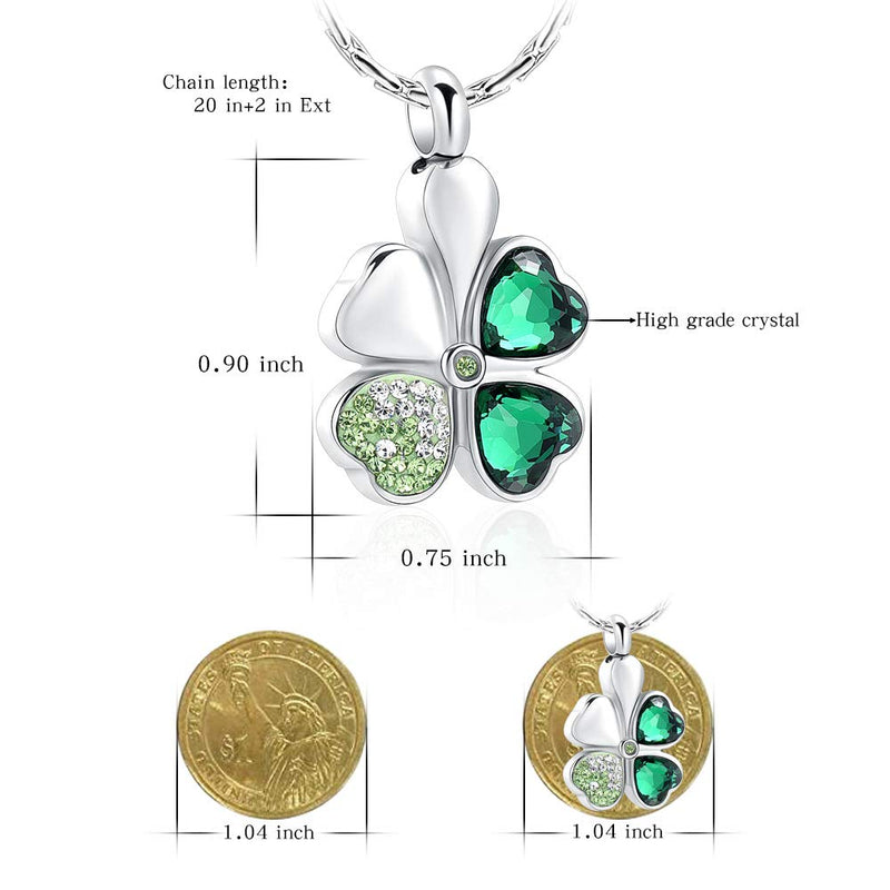 [Australia] - constantlife Cremation Jewelry Memorial Urn Necklace for Ashes Lucky Four-Leaf Clover Design Stainless Steel Pendant Keepsake Silver+Dark Green 