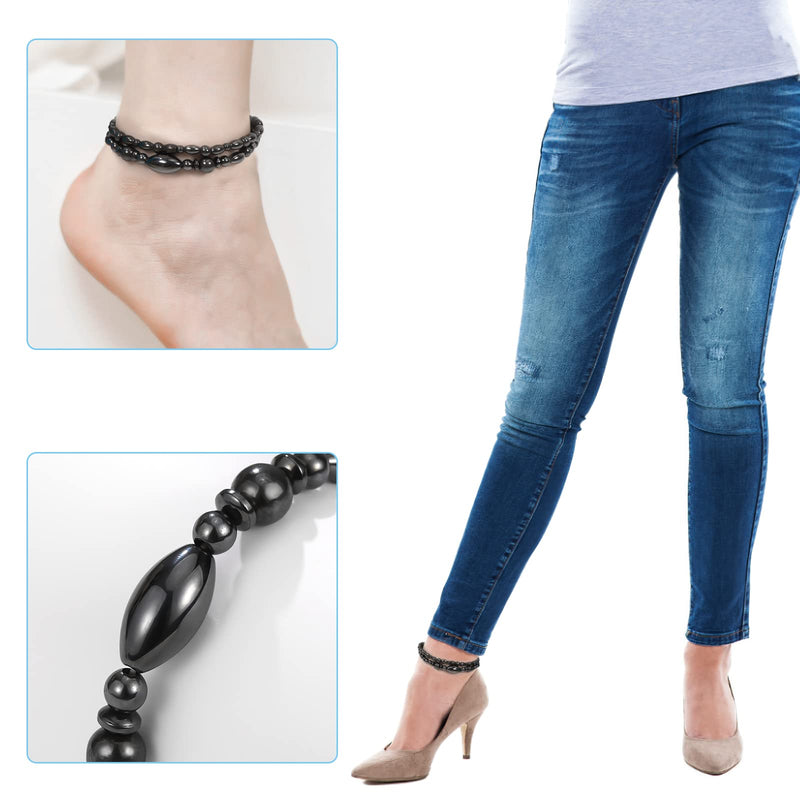 [Australia] - Emibele Magnet Therapy Anklet Hematite Anklet for Men/Women, Black Obsidian Beaded Magnetic Anklets Bracelets Stones Anklet Foot Jewelry Colorful 2 Packs 