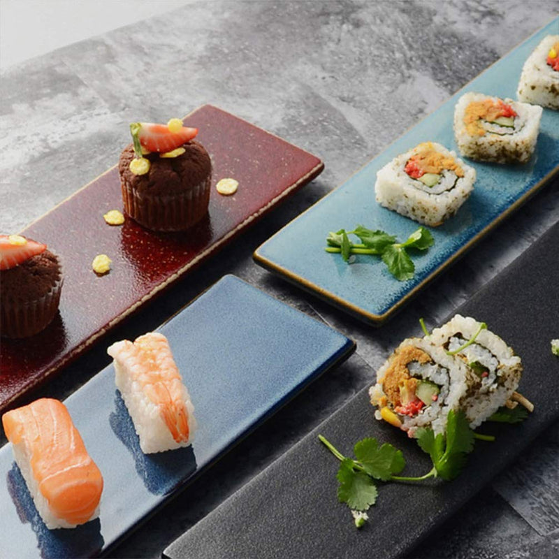 [Australia] - WINOMO Japanese Style Ceramic Sushi Plate Sushi Dish Dinnerware Wedding Housewarming for Fish Sushi Fruit Cheese Tray Black 