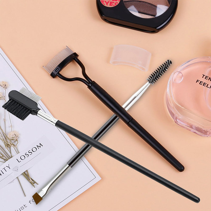 [Australia] - KINGMAS 3Pcs Duo Eyebrow Brush and Spoolie & Eyelash Comb Curlers & Steel Brow Brush Comb Makeup Grooming Tool 