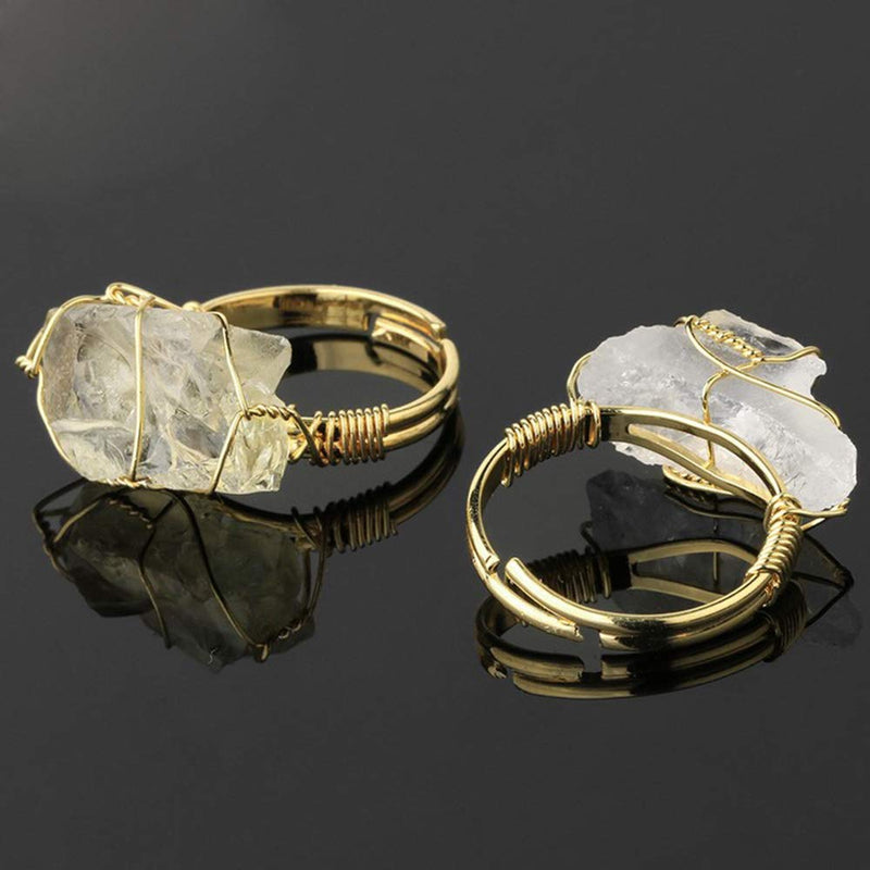 [Australia] - Chakra Crystal Ring Raw Ore Simple Personality Adjustable Metal Meditation Healing Yoga Calm Worry Stone Gift Jewelry Amethyst 