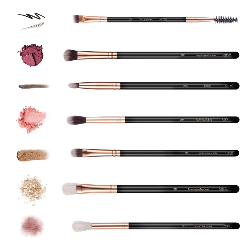 [Australia] - Nir√© Beauty Essential Eye Make Up Brushes Set: Professional Eye shadow Brush Kit with Tweezers, Professional Eyebrow Brush, Precision Eyeshadow Brushes, and Blending Brushes Rose Golden 